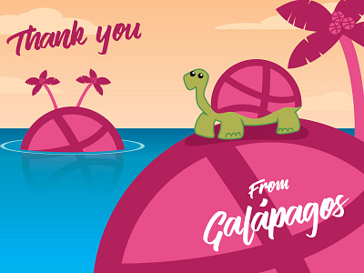 Thank you Dribbble, from Galapagos adventure cooperbility design dribbble debut galapagos gianttortoise holiday illustration thankyou tropicalisland typography