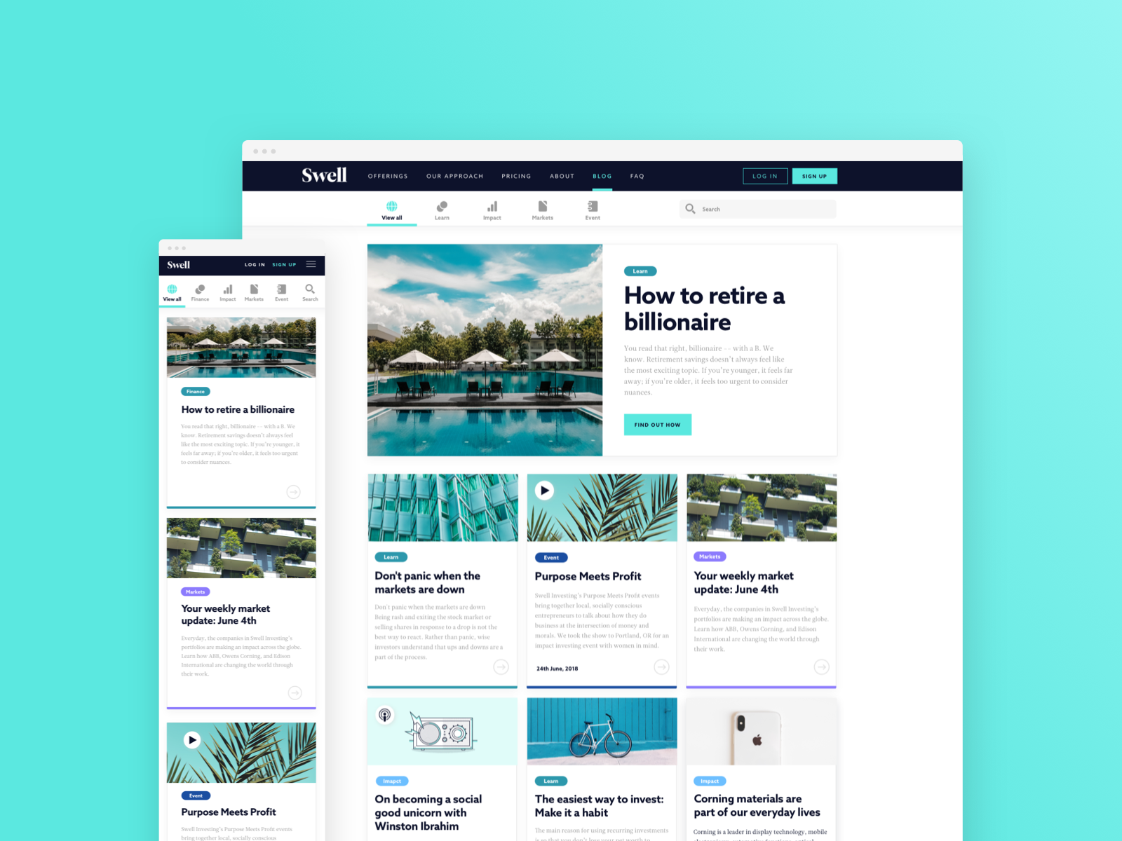 Swell Investing Content Hub by M G Traquair on Dribbble