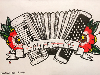 Squeeze Me accordion american traditional classic rock flowers illustration ink tattoo design the who