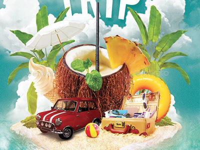 Summer Trip club cocktail coconut drinks flyer holidays party seaside summer template trip vacation
