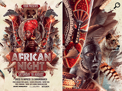 African Night africa african african night afro flyer girl leon lion mask psd totem zebra