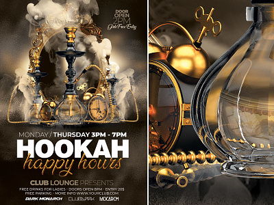 Hookah Happy Hours arabian bar club event flyer happy hookah hours lounge shisha smoking template