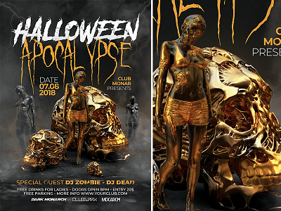 Halloween Apocalypse apocalypse club deadmen flyer gold graveyard halloween party scaring skull template zombie