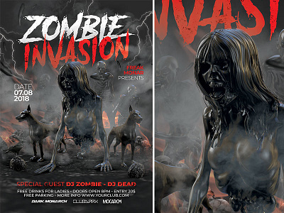 Zombie Invasion club deadman flyer halloween invasion movie party scary template walking dead zombie