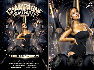 Champagne Night Party celebration champagne club dj drinks fireworks flyer night party sound template themed eve