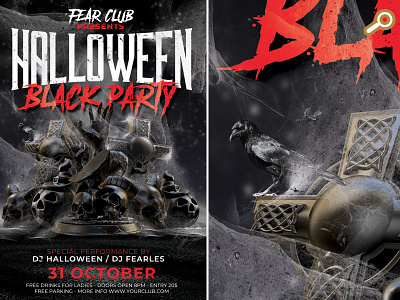 Halloween Black Party bloody celebration club dead fear flyer grave halloween october party scary template