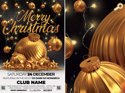 Gold Merry Christmas balls celebration christmas club december flyer gold holidays mery christmas night template xmas