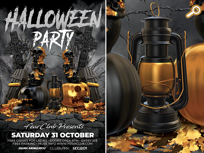 Halloween Party Fear Club club dj fear flyer gold halloween jack olantern lantern october party pumpkin template