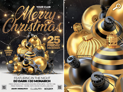 Gold Merry Christmas Ball balls celebration christmas club dj flyer gold merry night party template xmas
