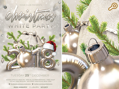 Christmas 2018 White Party arty balls celebration christmas club eve event flyer template tree white party xmas