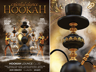 Hookah Oriental Dance Night arabic club dance flyer hookah lounge oriental party shisha smoking template turkish