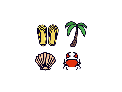 Summer icons flip flops icons outline palm shell summer
