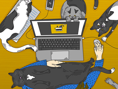 Home Office adobe illustrator animal cats furry home office illustration lockdown quarantine