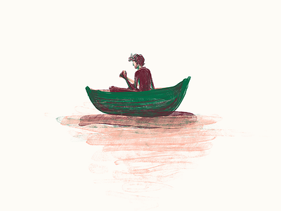 Adrift canoe color drawing illustration