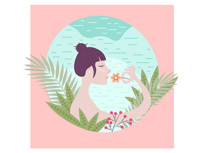 Spring floral flowers illustration leaves smell spring vector woman woman portrait