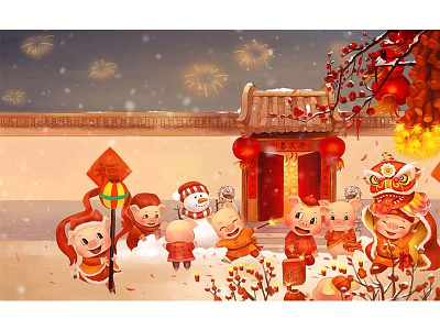 Happy New Year chinese new year lantern pig red