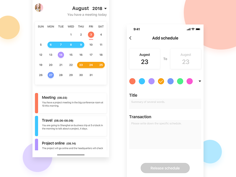 Calendar interface by SuiFeng on Dribbble