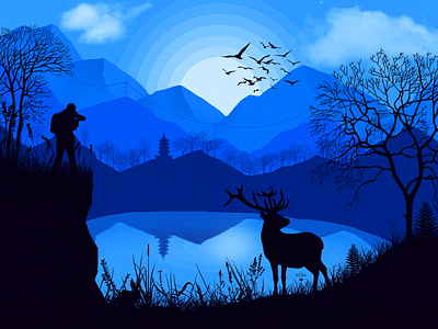 Blue travel illustration