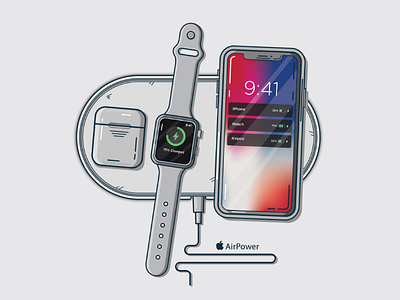 AirPower - Apple🍎 Wireless Charger 🔋 airpods apple applewatch concept design icon illustration illustrator iphone x tech vector vector art