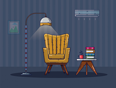 Relaxation Time books chair coffee concept design flatdesign icon illustration night relax relaxation vector vector art