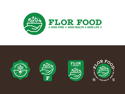 Flor Food badge brand branding emblem food graphic healthyfood identity lettering locallygrown logo logodesign logoinspiration logotype mark miladrezaee monogram package symbol vegetation