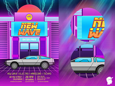 New Wave 2018 80s back in time beach cosmic daminda delorean future good vibes gta music flyer new city new wave