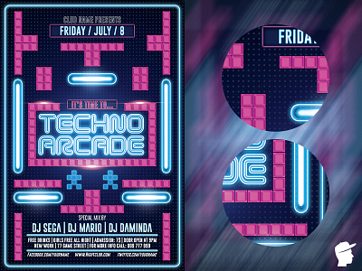 Techno Arcade Flyer Template abstract artist bass black club concert daminda dance dj edm electro electronic