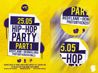 Hip-Hop Party Flyer Template nwa psd psdflyer rap skr style twerk underground urban urban flyer wall yello