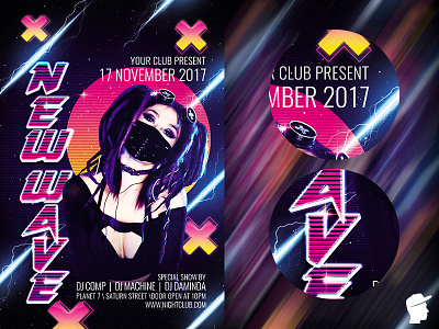 New Wave 4 Flyer Template electro electro house fest festival flyer future house pink retro party robot robot rock violet