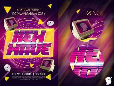 New Wave 3 Flyer Template electro house fest festival flyer future helmet house pink retro party robot robot rock violet