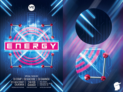 Energy Flyer Template abstract awesome blue daminda electro electro house energy energy party fest festival flyer pink