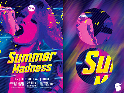 Summer Madness Flyer Template dj edm festival madness melody music pink session sound sounds summer summer madness