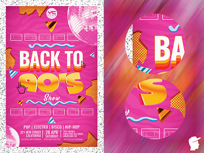 Back to the 90’s show 3 Flyer Template 80s 90s back box club cool daminda dance disco eighties flash flyer