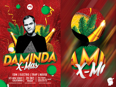 EDM X-Mas Dj Flyer 13 Template christmas daminda dj dj event dj flyer dj flyer template edm edm festival electronic event green merry christmas new new year new years eve nye party party flyer photoshop red