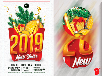 Happy New Year 2019 Flyer Template 2019 party christmas party club flyer daminda dj flyer flyer design gold merry christmas new year new year 2019 new years eve nightclub nye nye invitation party party flyer red vibes x mas