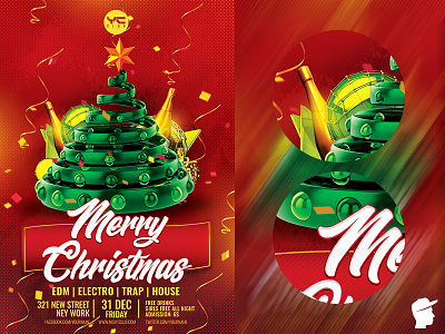 Merry Christmas 2019 Flyer Template christmas daminda dj dj event dj flyer dj flyer template edm edm festival electronic event green merry christmas new new year new years eve nye party party flyer photoshop red