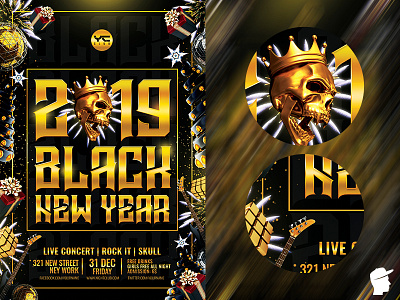 Black New Year and Christmas 2019 Flyer Template