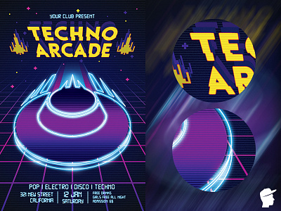 Techno Arcade 2019 Flyer Template abstract arcade artist bass black bundle club concert daminda dance dj edm electro electronic festival game instrument machine melody music