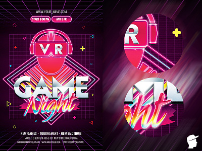 VR Game Night Flyer Template abstract arcade bass black digital flyer flyer template future futuristic game game show gamer gaming hi tech party person retrocade session virtual vr