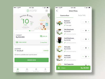 Fore Coffee-Order Flow Redesign app coffee coffee app design order food ordercoffee ui ux vector