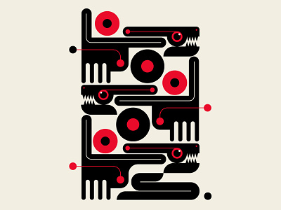 Totem abstract design black design dogs illustration primitive red snakes vector