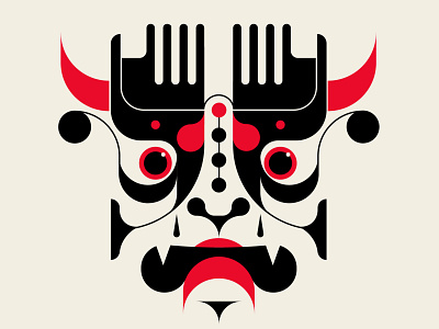 Kabuki 1 black design geometric illustration mask monster red typography art