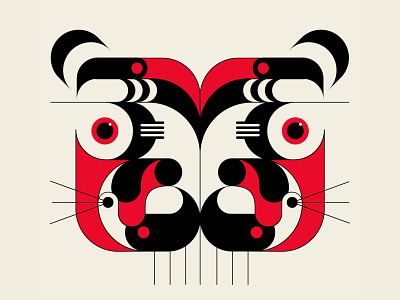 Tiger Queen abstract design black geometric illustration red tiger vector