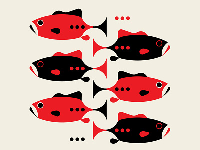 Gone Fishing abstract design black design fish geometric illustration patterns red