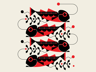 Herringbone abstract design black design fish geometric illustration muralart patterns red
