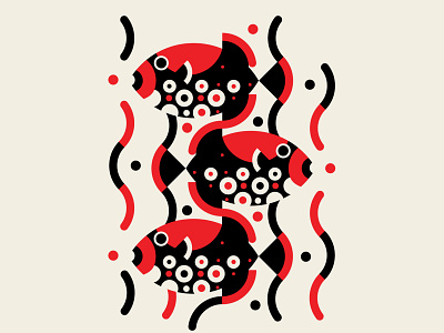 Weird Fishes abstract design black branding fish geometric illustration pattern red trufcreative vector