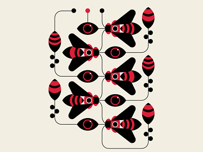 Hive Mind abstract design bees black geometric illustration insects nature pattern red vector