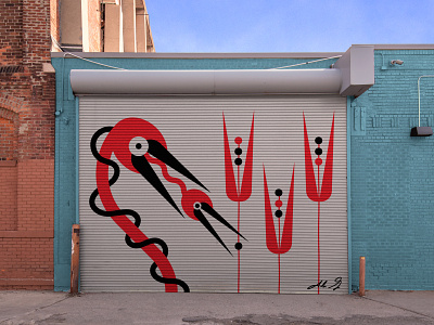 Booby Trap! birds black design graffiti illustration los angeles mural red streetart