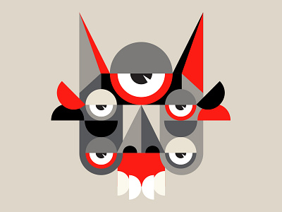 SLEEPING MASK (1 of 12) animal art circles faces geometric graphic design grey illustration monster patterns red shapes