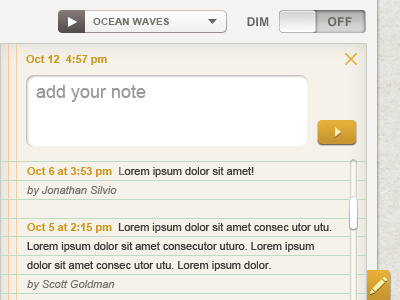 Explore Notes Modal comments navigation texture web design website yellow